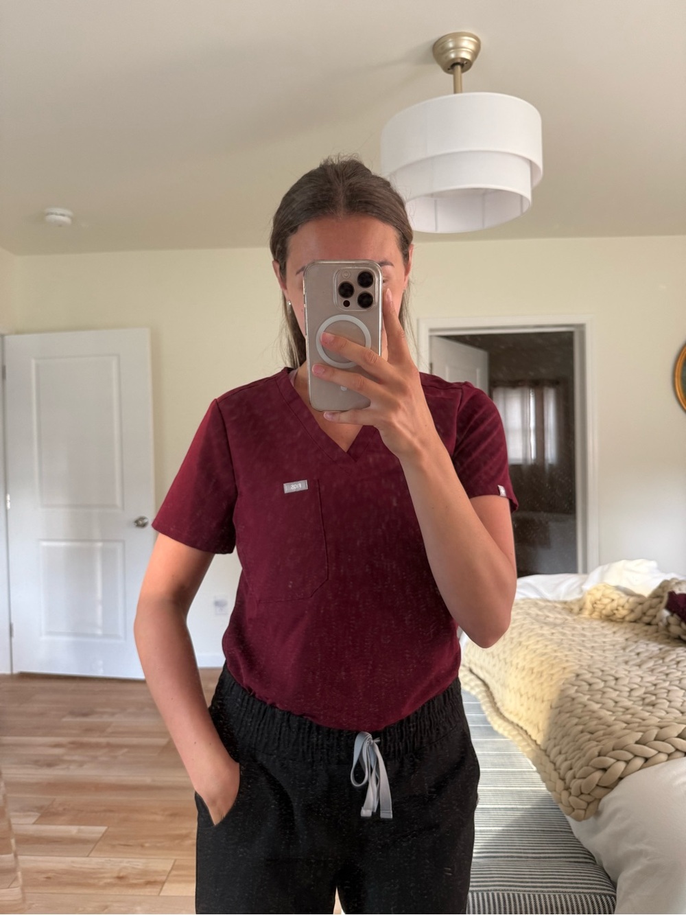 FIGS Women's Scrub Tops in Burgundy
